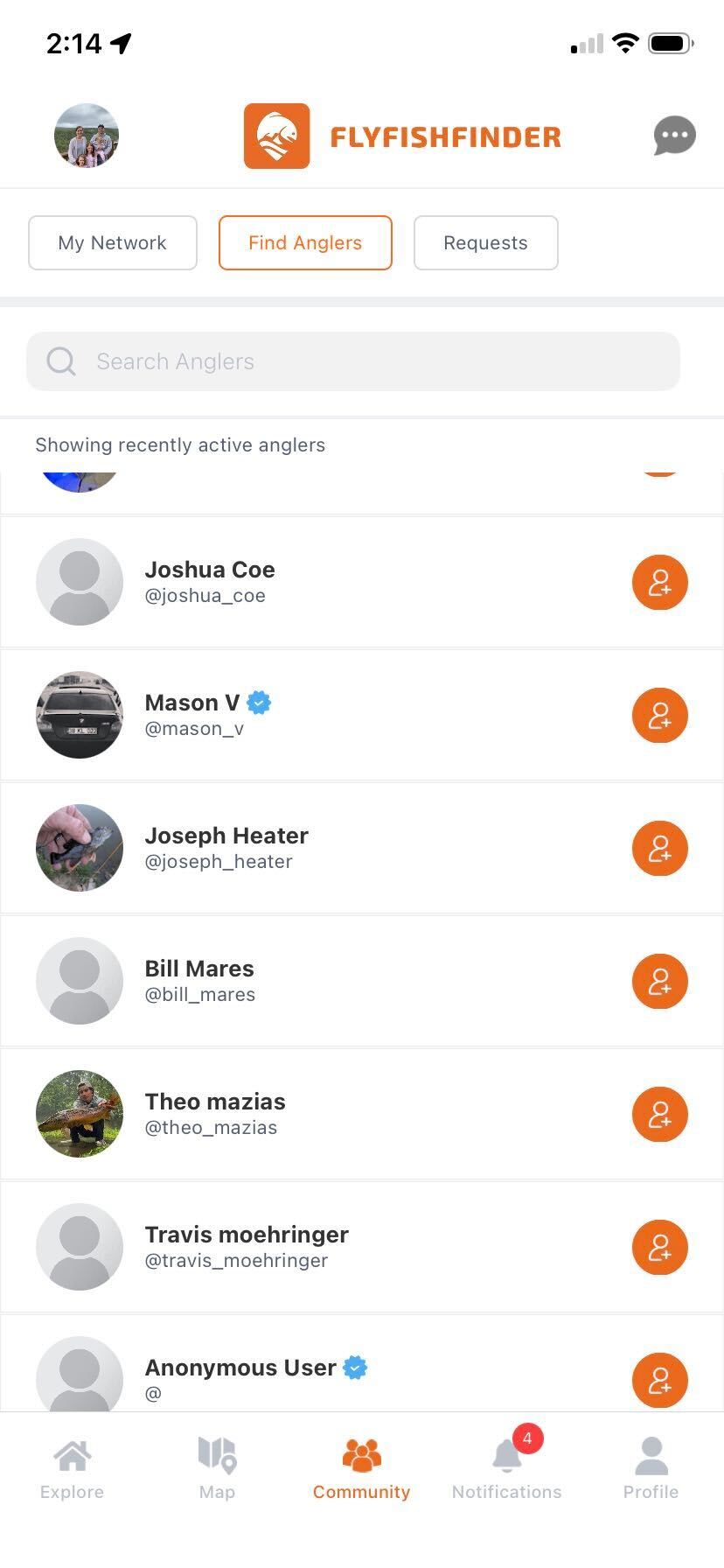 FlyFishFinder community feed with catch reports and angler posts