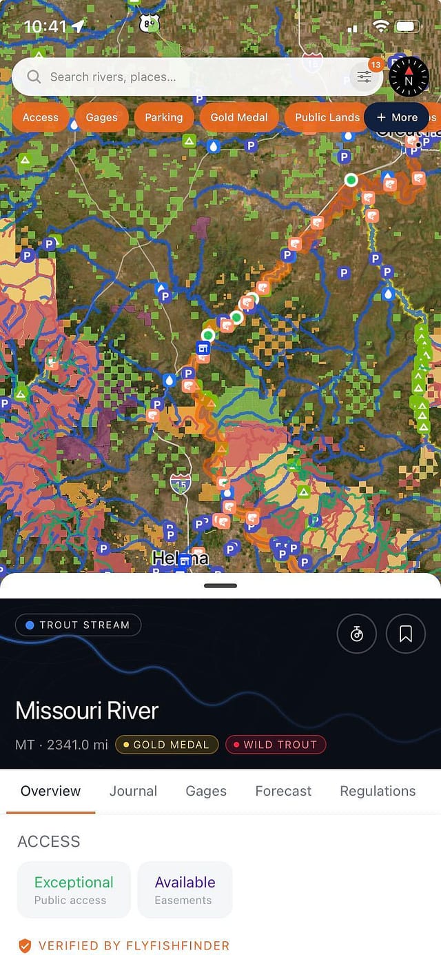 FlyFishFinder app map for New York rivers