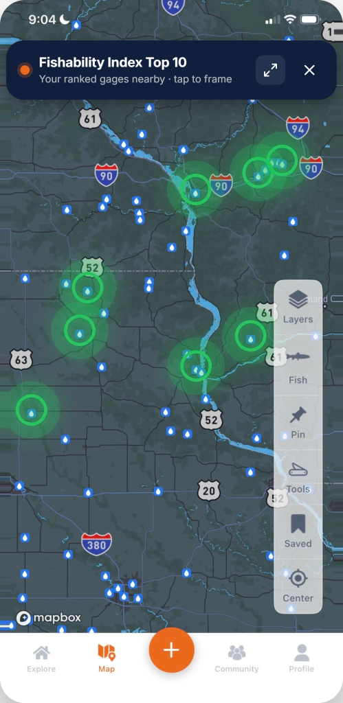 FlyFishFinder map screen